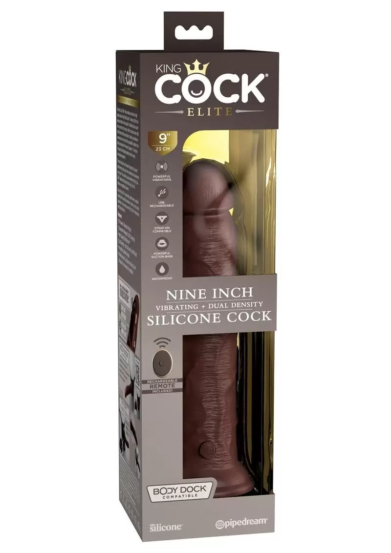 King Cock Elite Dual Density Vibrating Rechargeable Silicone Dildo with Remote Control Dildo 9in – Chocolate - Image 2